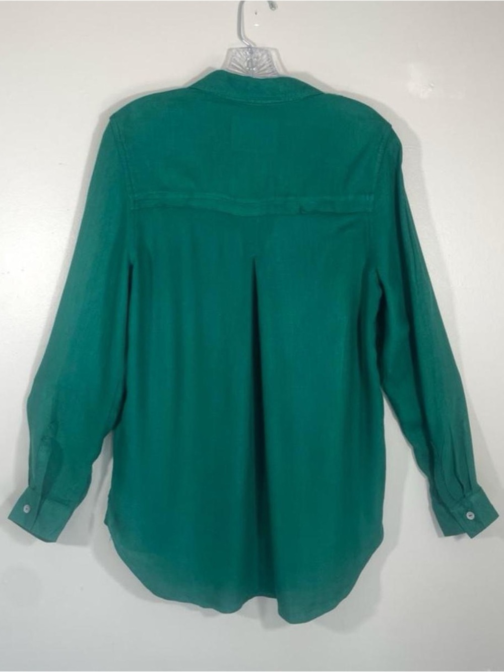 Lola River Emerald Green 100% Viscose Button-Up Blouse | Lightweight Long Sleeve - Picture 2 of 7